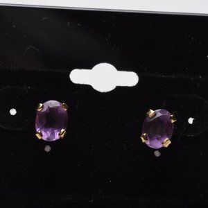 14K Gold Amethyst Post Earrings